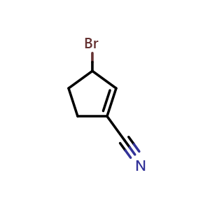 Chemical structure of 3-bromocyclopent-1-ene-1-carbonitrile , CAS 74201-92-6, AChemBlock S74277