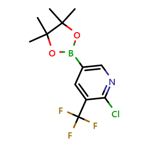Chemical structure of 2-chloro-5-(4,4,5,5-tetramethyl-1,3,2-dioxaborolan-2-yl)-3-(trifluoromethyl)pyridine , CAS 741709-67-1, AChemBlock S74279