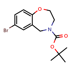 Chemical structure of tert-butyl 7-bromo-2,3,4,5-tetrahydro-1,4-benzoxazepine-4-carboxylate , CAS 740842-73-3, AChemBlock S74284