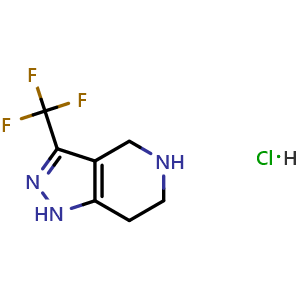 Chemical structure of 3-(trifluoromethyl)-1H,4H,5H,6H,7H-pyrazolo[4,3-c]pyridine hydrochloride , CAS 733757-78-3, AChemBlock S74310