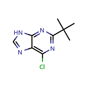 Chemical structure of 2-tert-butyl-6-chloro-9H-purine , CAS 733736-31-7, AChemBlock S74313