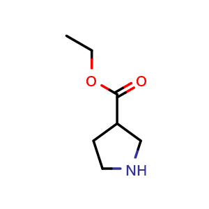 Chemical structure of ethyl pyrrolidine-3-carboxylate , CAS 72925-15-6, AChemBlock S74348