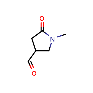 Chemical structure of 1-methyl-5-oxopyrrolidine-3-carbaldehyde , CAS 72496-67-4, AChemBlock S74370