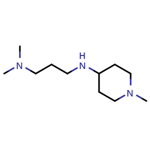 Chemical structure of N-[3-(dimethylamino)propyl]-1-methylpiperidin-4-amine , CAS 724757-64-6, AChemBlock S74372
