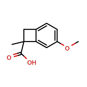 Chemical structure of 4-methoxy-7-methyl-bicyclo[4.2.0]octa-1,3,5-triene-7-carboxylic acid , CAS 71644-63-8, AChemBlock S74405