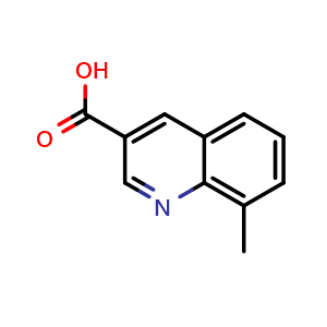 Chemical structure of 8-methylquinoline-3-carboxylic acid , CAS 71082-55-8, AChemBlock S74425