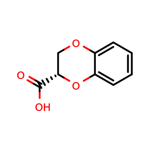 Chemical structure of (2S)-2,3-dihydro-1,4-benzodioxine-2-carboxylic acid , CAS 70918-54-6, AChemBlock S74429