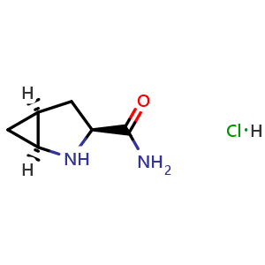 Chemical structure of (1S,3S,5S)-2-azabicyclo[3.1.0]hexane-3-carboxamide hydrochloride , CAS 709031-39-0, AChemBlock S74431