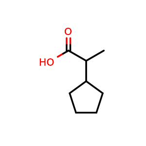 Chemical structure of 2-cyclopentylpropanoic acid , CAS 7028-22-0, AChemBlock S74452