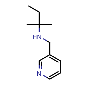 Chemical structure of (2-methylbutan-2-yl)[(pyridin-3-yl)methyl]amine , CAS 70065-94-0, AChemBlock S74457