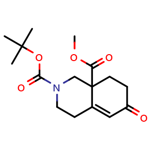 Chemical structure of 2-tert-butyl 8a-methyl 6-oxo-1,2,3,4,6,7,8,8a-octahydroisoquinoline-2,8a-dicarboxylate , CAS 697798-87-1, AChemBlock S74469
