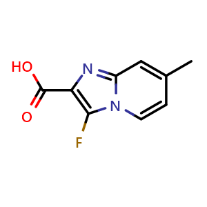 Chemical structure of 3-fluoro-7-methyl-imidazo[1,2-a]pyridine-2-carboxylic acid , CAS 696632-07-2, AChemBlock S74476