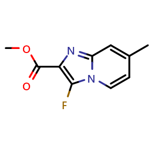 Chemical structure of methyl 3-fluoro-7-methyl-imidazo[1,2-a]pyridine-2-carboxylate , CAS 695224-86-3, AChemBlock S74487