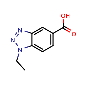 Chemical structure of 1-ethyl-1H-1,2,3-benzotriazole-5-carboxylic acid , CAS 691363-31-2, AChemBlock S74506