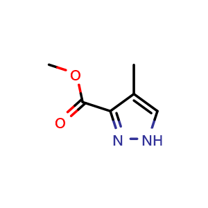 Chemical structure of methyl 4-methyl-1H-pyrazole-3-carboxylate , CAS 68809-58-5, AChemBlock S74519