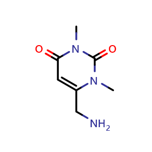 Chemical structure of 6-(aminomethyl)-1,3-dimethyl-1,2,3,4-tetrahydropyrimidine-2,4-dione , CAS 687608-88-4, AChemBlock S74521