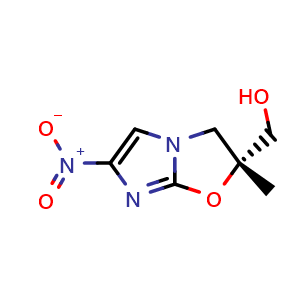 Chemical structure of [(2R)-2-methyl-6-nitro-2H,3H-imidazo[2,1-b][1,3]oxazol-2-yl]methanol , CAS 681491-16-7, AChemBlock S74544