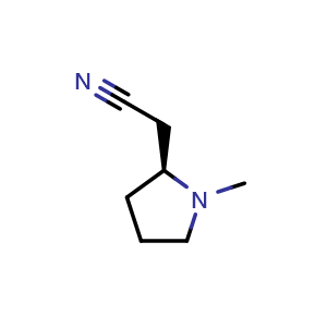 Chemical structure of 2-[(2S)-1-methylpyrrolidin-2-yl]acetonitrile , CAS 67824-39-9, AChemBlock S74556