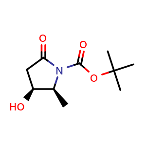 Chemical structure of tert-butyl (2S,3S)-3-hydroxy-2-methyl-5-oxo-pyrrolidine-1-carboxylate , CAS 664364-20-9, AChemBlock S74609
