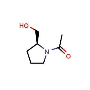 Chemical structure of 1-[(2S)-2-(hydroxymethyl)pyrrolidin-1-yl]ethan-1-one , CAS 66158-68-7, AChemBlock S74622