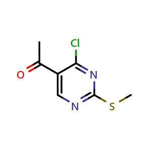 Chemical structure of 1-[4-chloro-2-(methylsulfanyl)pyrimidin-5-yl]ethan-1-one , CAS 66116-82-3, AChemBlock S74626