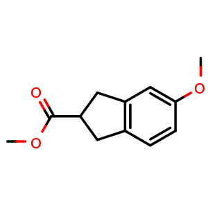 Chemical structure of methyl 5-methoxyindane-2-carboxylate , CAS 65844-46-4, AChemBlock S74637