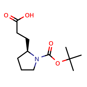 Chemical structure of 3-[(2S)-1-[(tert-butoxy)carbonyl]pyrrolidin-2-yl]propanoic acid , CAS 65595-02-0, AChemBlock S74643