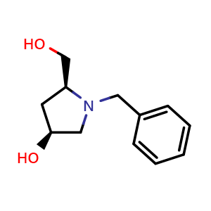 Chemical structure of (3S,5S)-1-benzyl-5-(hydroxymethyl)pyrrolidin-3-ol , CAS 635299-92-2, AChemBlock S74718