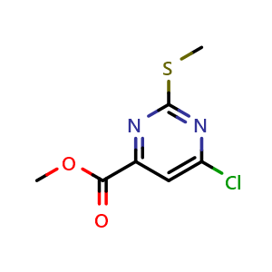 Chemical structure of methyl 6-chloro-2-(methylsulfanyl)pyrimidine-4-carboxylate , CAS 6311-74-6, AChemBlock S74732