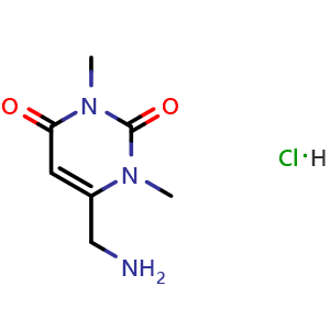 Chemical structure of 6-(aminomethyl)-1,3-dimethyl-1,2,3,4-tetrahydropyrimidine-2,4-dione hydrochloride , CAS 62776-20-9, AChemBlock S74746