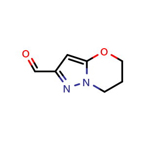 Chemical structure of 5H,6H,7H-pyrazolo[3,2-b][1,3]oxazine-2-carbaldehyde , CAS 623565-63-9, AChemBlock S74767