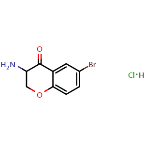 Chemical structure of 3-amino-6-bromo-3,4-dihydro-2H-1-benzopyran-4-one hydrochloride , CAS 61961-56-6, AChemBlock S74791