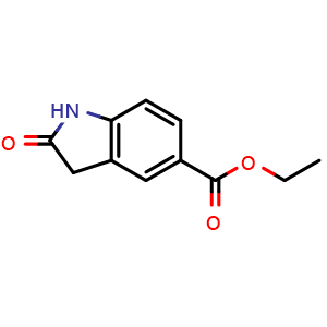 Chemical structure of ethyl 2-oxo-2,3-dihydro-1H-indole-5-carboxylate , CAS 61394-49-8, AChemBlock S74814