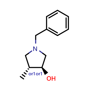 Chemical structure of rel-(3S,4R)-1-benzyl-4-methylpyrrolidin-3-ol , CAS 604798-84-7, AChemBlock S74852