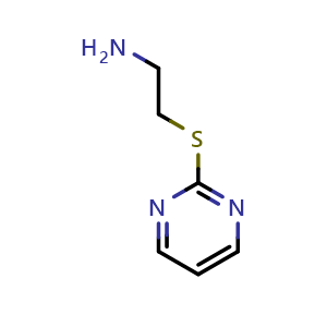 Chemical structure of 2-(pyrimidin-2-ylsulfanyl)ethan-1-amine , CAS 59849-50-2, AChemBlock S74887