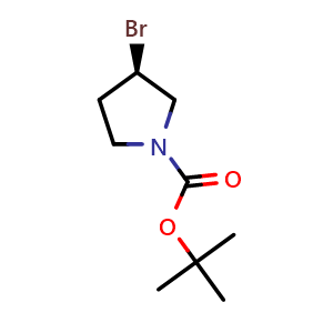 Chemical structure of tert-butyl (3R)-3-bromopyrrolidine-1-carboxylate , CAS 569660-97-5, AChemBlock S75006