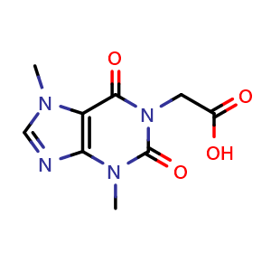 Chemical structure of 2-(3,7-dimethyl-2,6-dioxo-2,3,6,7-tetrahydro-1H-purin-1-yl)acetic acid , CAS 5614-56-2, AChemBlock S75048