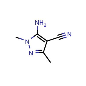Chemical structure of 5-amino-1,3-dimethyl-pyrazole-4-carbonitrile , CAS 54820-92-7, AChemBlock S75114