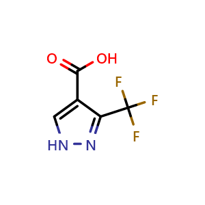 Chemical structure of 3-(trifluoromethyl)-1H-pyrazole-4-carboxylic acid , CAS 543739-84-0, AChemBlock S75141