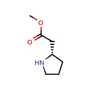Chemical structure of methyl 2-[(2S)-pyrrolidin-2-yl]acetate , CAS 53912-83-7, AChemBlock S75163