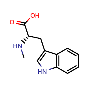 Chemical structure of (2S)-3-(1H-indol-3-yl)-2-(methylamino)propanoic acid , CAS 526-31-8, AChemBlock S75231