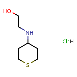Chemical structure of 2-[(thian-4-yl)amino]ethan-1-ol hydrochloride , CAS 52163-06-1, AChemBlock S75250