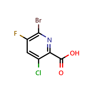 Chemical structure of 6-bromo-3-chloro-5-fluoro-pyridine-2-carboxylic acid , CAS 514798-17-5, AChemBlock S75284