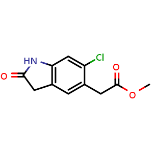 Chemical structure of methyl 2-(6-chloro-2-oxo-2,3-dihydro-1H-indol-5-yl)acetate , CAS 510703-84-1, AChemBlock S75310