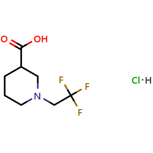 Chemical structure of 1-(2,2,2-trifluoroethyl)piperidine-3-carboxylic acid hydrochloride , CAS 50586-00-0, AChemBlock S75325