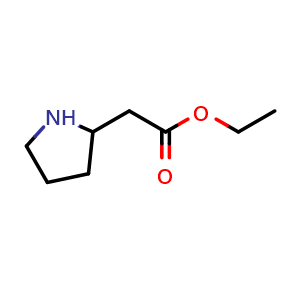 Chemical structure of ethyl 2-(pyrrolidin-2-yl)acetate , CAS 5027-77-0, AChemBlock S75337
