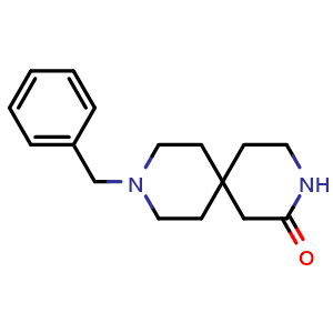 Chemical structure of 9-(phenylmethyl)-3,9-diazaspiro[5.5]undecan-2-one , CAS 500360-86-1, AChemBlock S75352