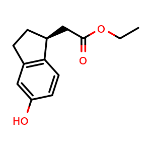 Chemical structure of ethyl 2-[(1S)-5-hydroxy-2,3-dihydro-1H-inden-1-yl]acetate , CAS 496061-80-4, AChemBlock S75374