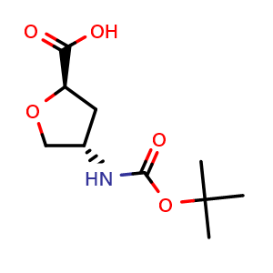 Chemical structure of (2R,4S)-4-{[(tert-butoxy)carbonyl]amino}oxolane-2-carboxylic acid , CAS 489446-83-5, AChemBlock S75392