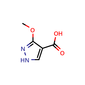Chemical structure of 3-methoxy-1H-pyrazole-4-carboxylic acid , CAS 478968-49-9, AChemBlock S75416